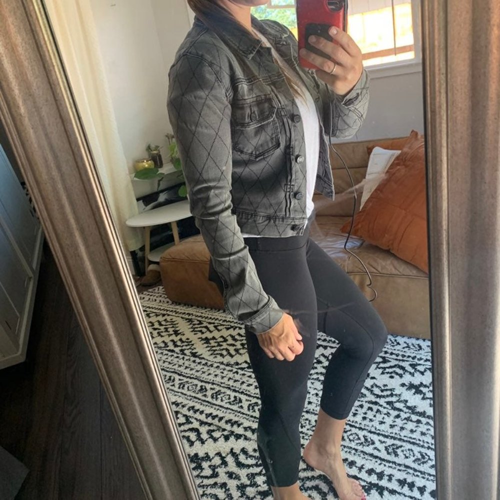 Paper Fox denim grey Jean Jacket cropped gray Moto denim textured xs NVM